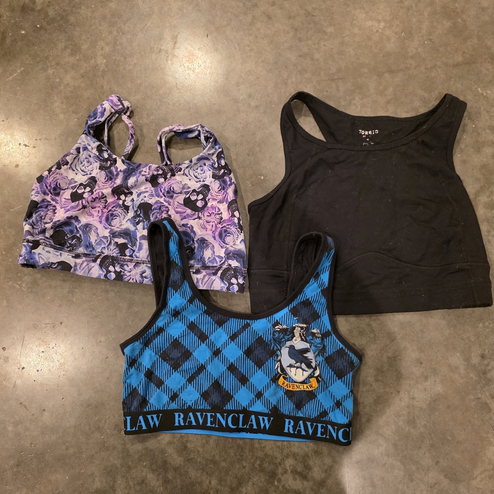 Torrid Black, Blue, and Purple Bra Trio